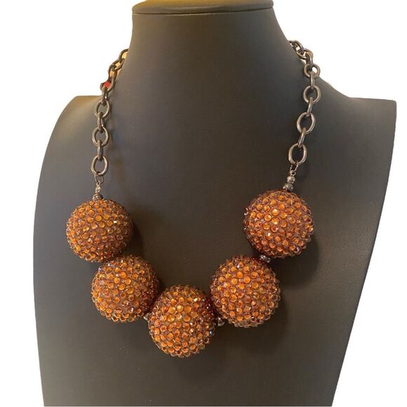 Five Large Rhinestone Bubblegum Bead Statement Necklace on Gun Metal Chain. - Picture 3 of 5